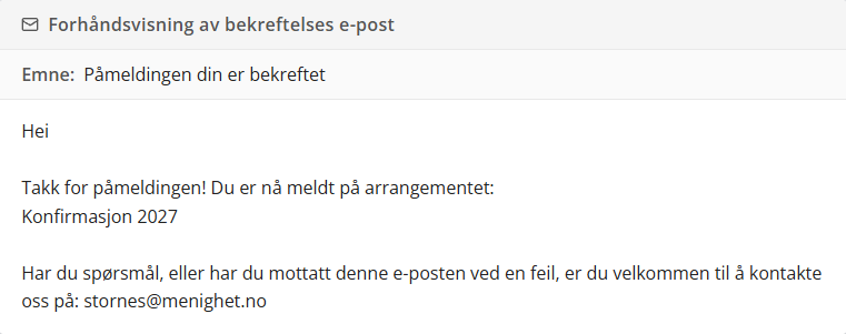 Forhåndsvisning av e-postbekreftelse.
