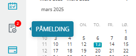 Skjermbilde fra applikasjonen Medarbeideren som viser ikonet Påmeldinger med rød merke.