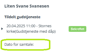 Skjermbilde fra applikasjonen Medarbeideren som viser felt 'Dato for samtale:'.