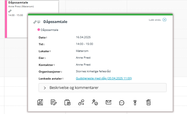 Skjermbilde fra applikasjonen Medarbeideren som viser enkeltklikk visning i Medarbeideren kalender.