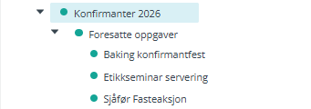 Skjermbilde fra applikasjonen Medarbeideren som viser en hovedgruppe med flere undergrupper.
