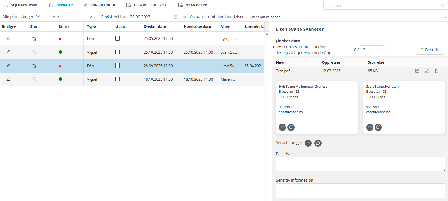 Modulen 'Påmelding'.