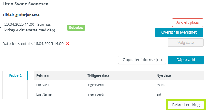 Valg for 'Bekreft endring'.