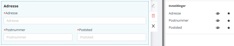 'Adresse'-seksjon blir redigert.