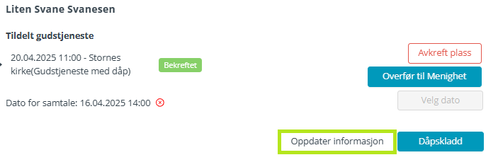 Valg for 'Oppdater informasjon'.
