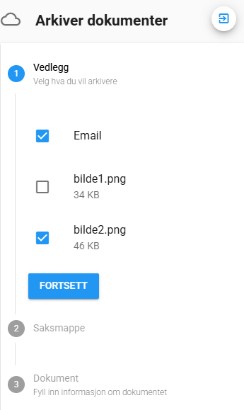 Valg av filer for arkivering.