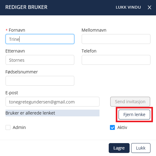 Knappen «Fjern lenke».