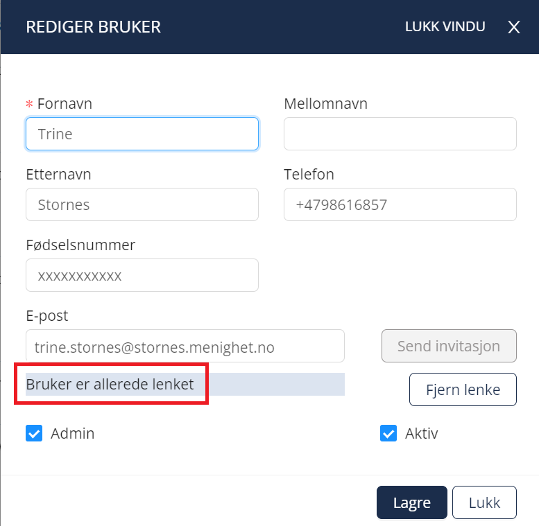 Bruker er allerede lenket.
