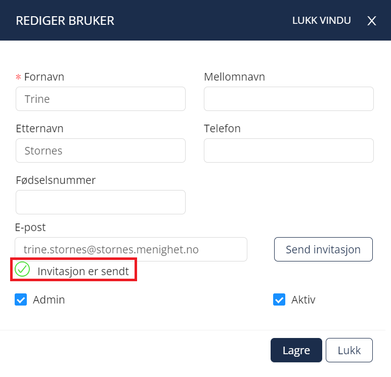 Invitasjon er sendt.