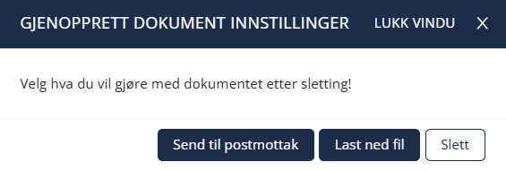Arbeidsflaten 'Gjenopprett dokument innstillinger'.