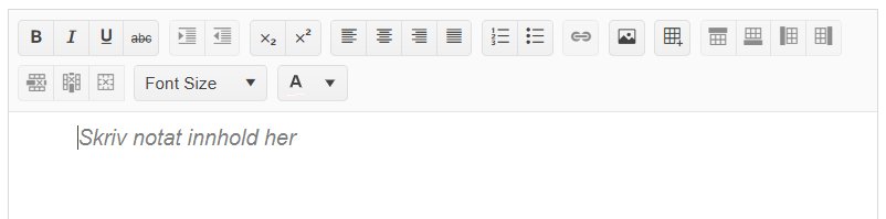 Notattekst boks med redigering.