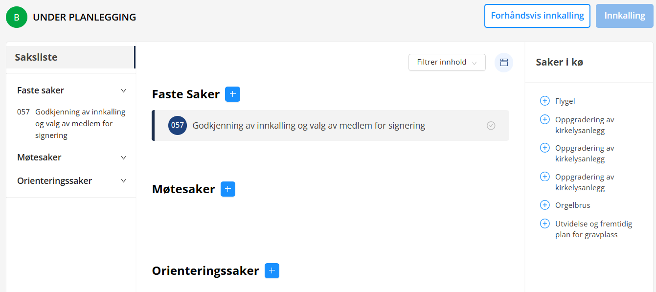 Møte i status «Under planlegging».