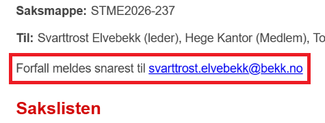 Innkallingstekst i dokumentet.
