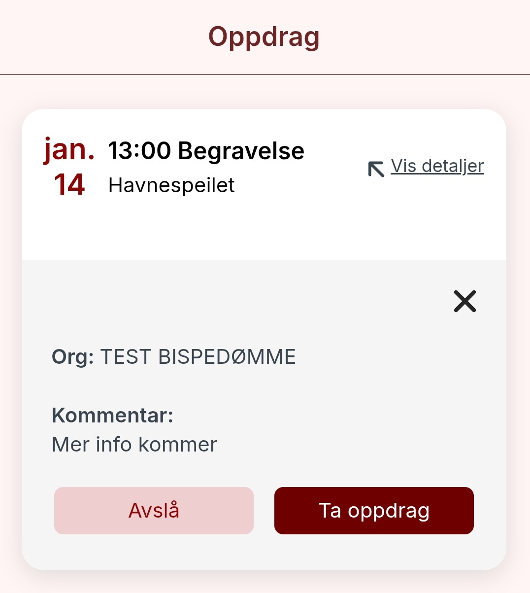 Viser skjermbilde med detaljer om tilgjengelig oppdrag i Oppdrag-appen