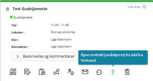 Verktøylinje med åpne-lenke-funksjon i Medarbeideren.