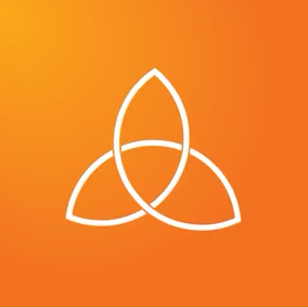 Appikonet viser et hvitt triquetra-symbol på oransje bakgrunn.