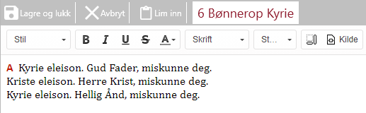 Standard utforming av Bønnerop Kyrie.