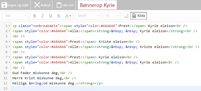 Tilpasset HTML-kilde for Bønnerop Kyrie.