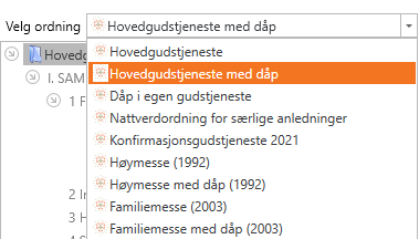 Nedtrekksmeny for valg av ordning.
