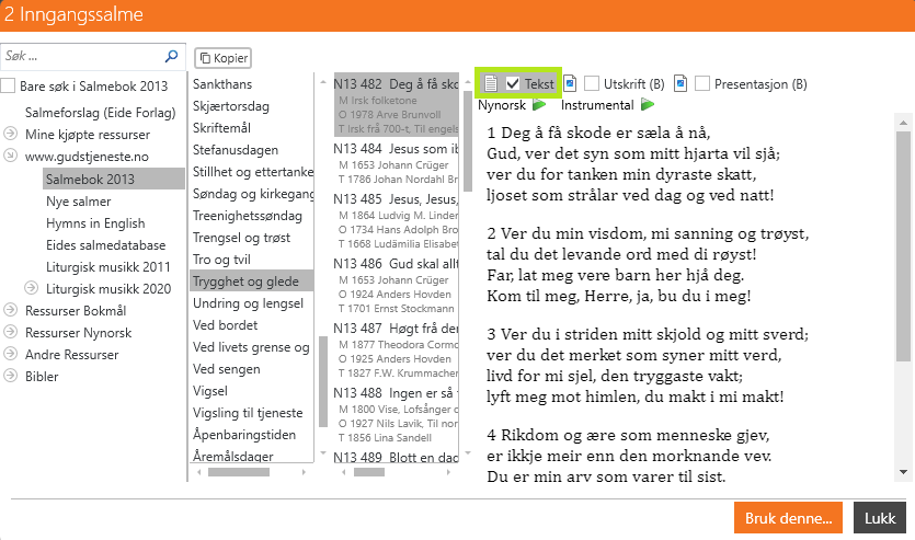 Salmevalg med tekst.