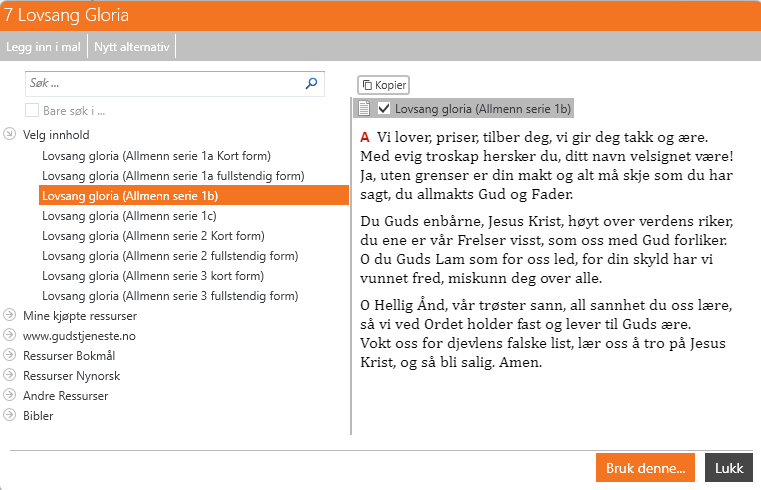 Fast innhold legges til i malen.
