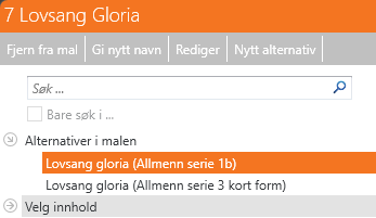 Redigerbare alternativvalg i malen.