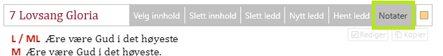Redigering av notatfelt for et ledd.