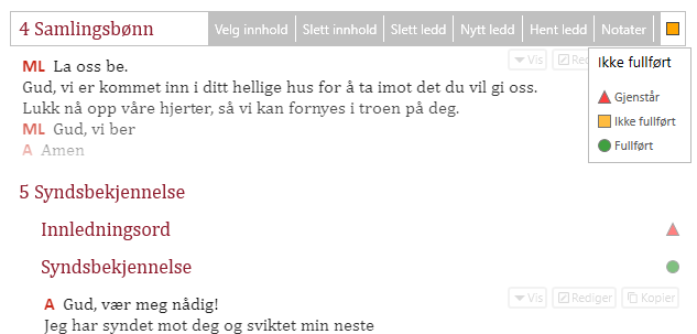 Statusmarkering i malen.