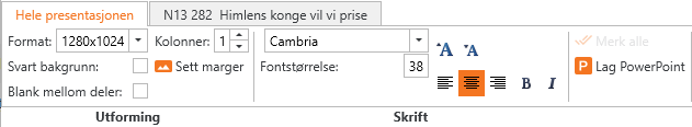 Innstillinger for storskjerm.
