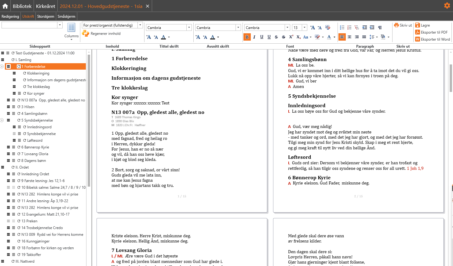Arbeidsflate med fanen 'Utskrift' aktiv.
