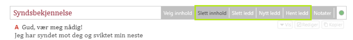 Verktøylinje med handlinger.