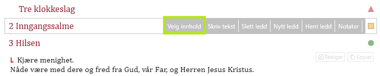 Verktøylinje med Velg innhold.