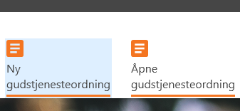 Bildet fra LabOra Verksted som viser ikoner 'Ny gudstjenesteordning' og 'Åpne gudstjenesteordning'.