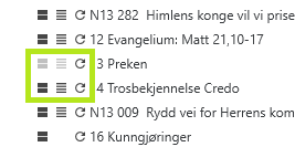 Bildet fra LabOra Verksted som viser navigasjons meny i venstre marg av arbeidsflaten 'Utskrift'. Før hver ledd fra venstre finnes der knapper 'Overskrift', 'Innhold' og 'Oppdater'.